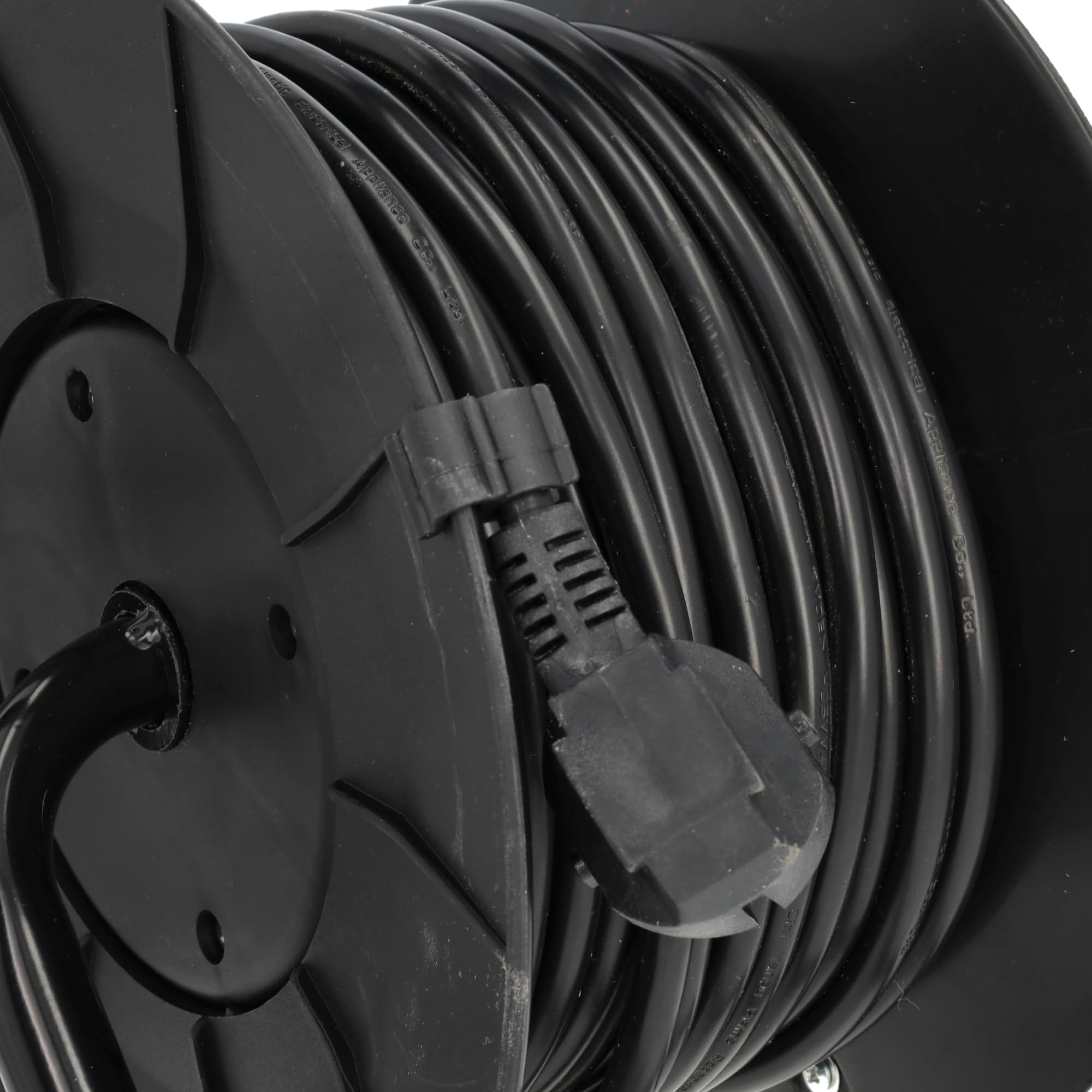 Jandei - Enrollacables de Carrete Prolongador Extensible Eléctrico con Asa, 25 Metros de Cable, Negro y Rojo. 4 Tomas Schuko