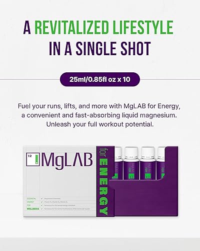 Miniatura 2 de MGLAB for Energy (0.9fl oz x 10) - Disparos de magnesio líquido prémium de 160 mg. Absorción rápida para aumentar la energía y recuperación del
