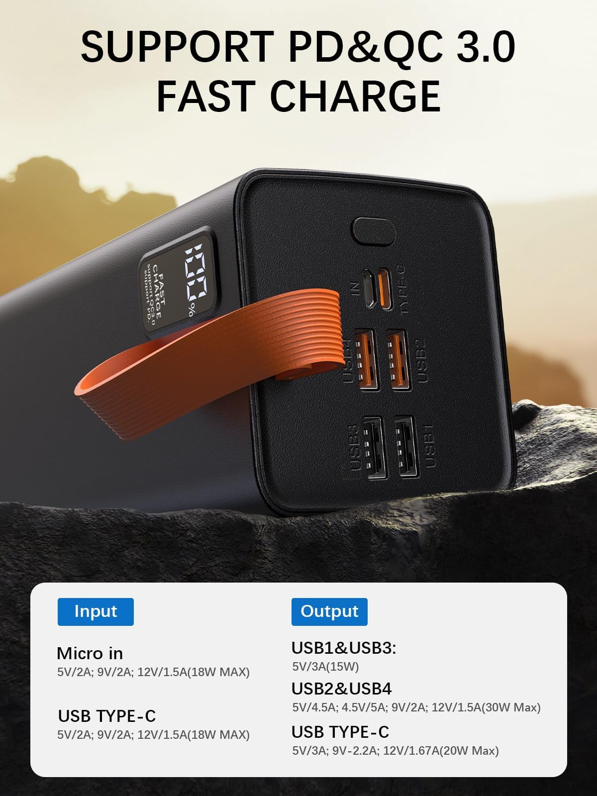 Cargador portátil de carga rápida de 80000 mAh, entrada/salida USB C y carga rápida USB dual de 3 A, paquete de batería