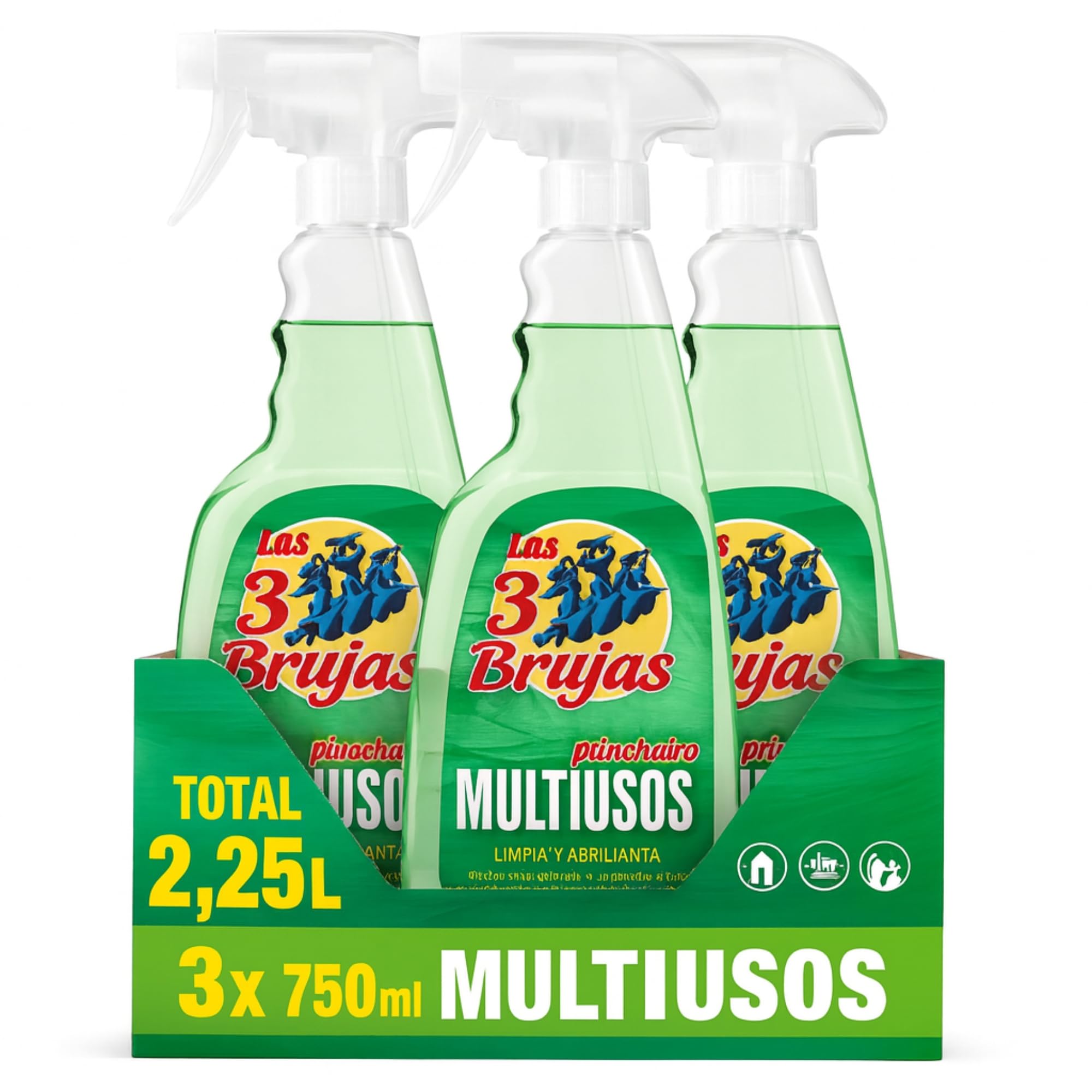 Limpiador multiusos en Spray, Limpiador Las 3 Brujas, Limpia y Abrillanta todas las superficies del hogar dejando un agradable perfume, pH Neutro, Pack de 3 botes de 750 ml