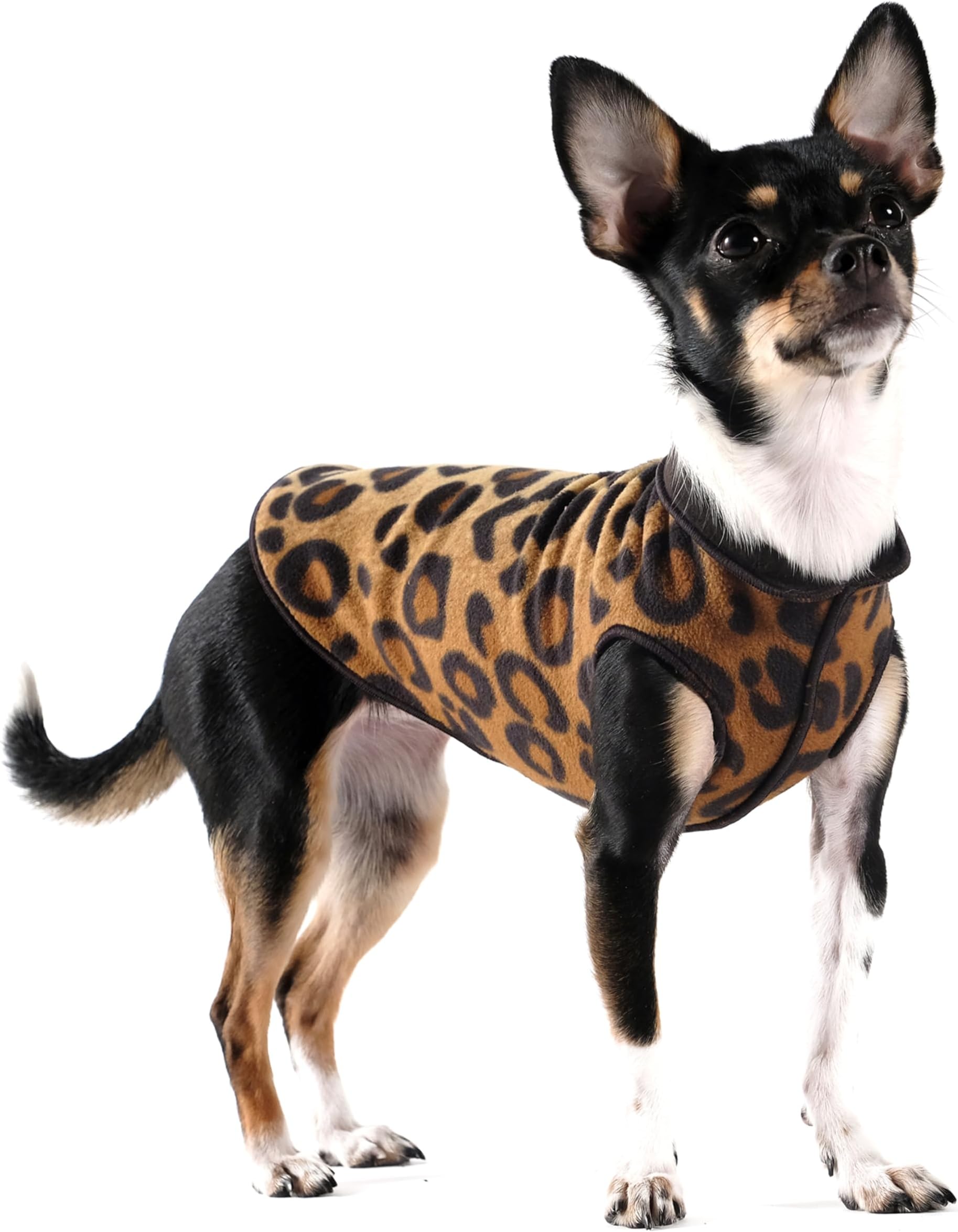 Duluth Double Fleece Dog Coat Pullover – Soft, Warm Dog Clothes, 4-Way Stretch Pet Sweater – Machine Washable, All-Season, Leopard/Black, Size 14