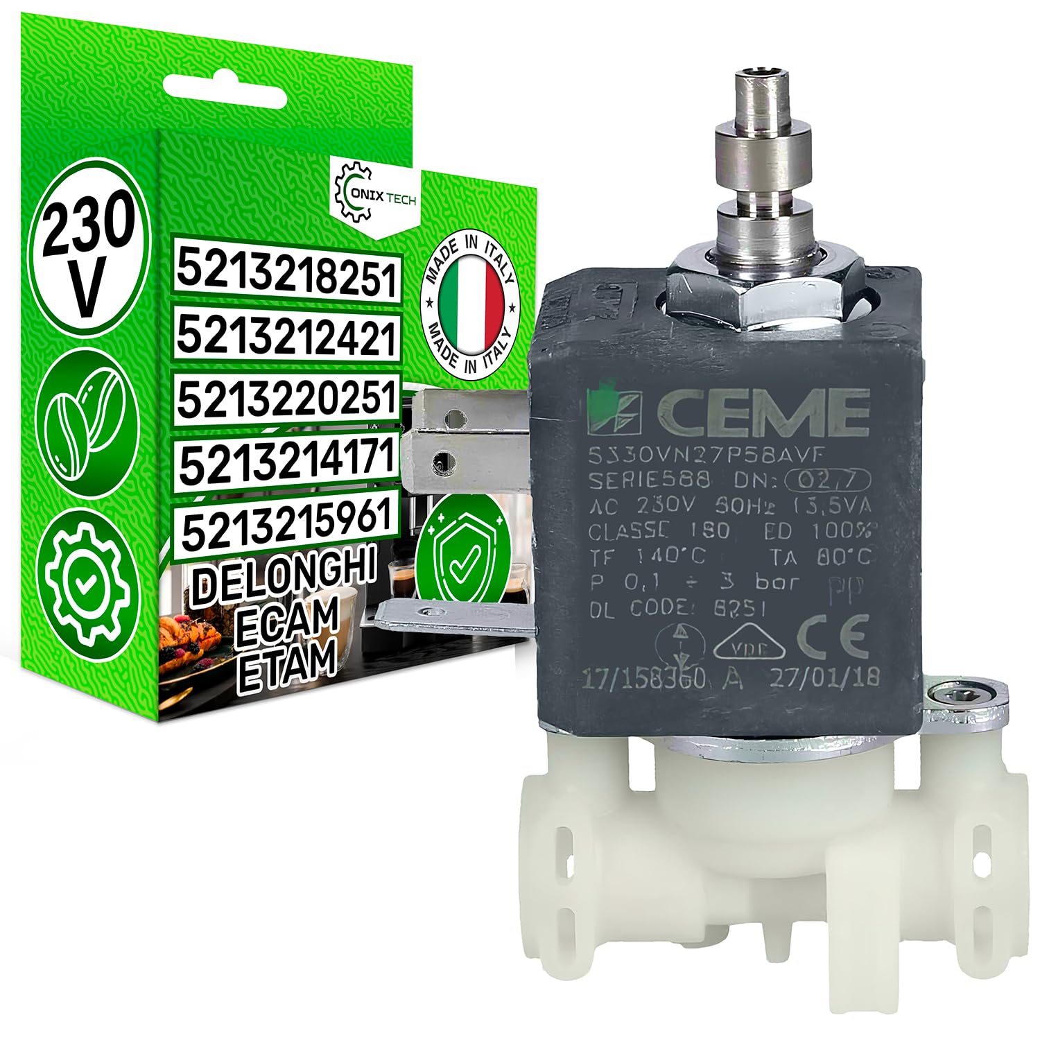 3va 230v elektrozawór elektromagnetyczny z oryginalnym kodem 5213218251 dla DeLonghi - 5 lat - ONIX TECH