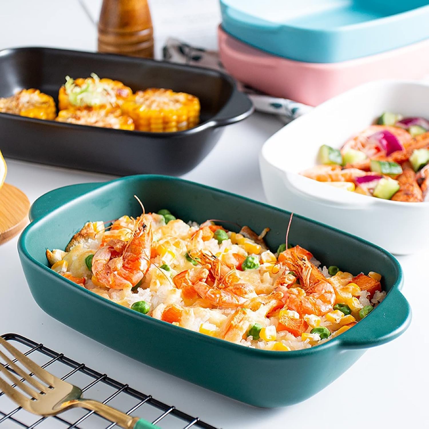 ディナープレート セラミックベーキングトレイ 長方形 バイノーラル チーズリゾットプレート ベーキング皿 電子レンジ 洋食ボウル オの通販