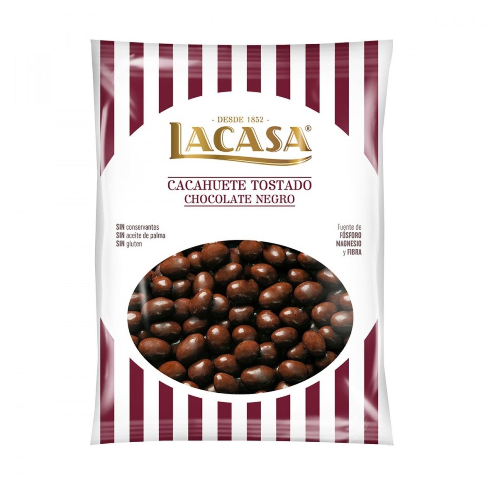 Lacasa Lote de 3x Bolsita de Cacahuete Tostado con Chocolate Negro 450G