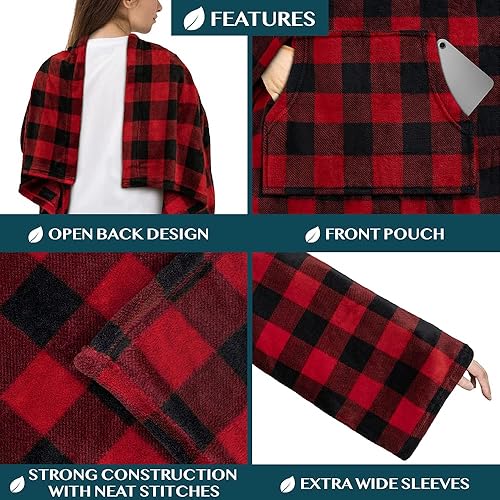 Miniatura 12 de PAVILIA Manta con mangas para adultos, mujeres y hombres, manta suave y cálida de forro polar, manta de regalo Negro -,Marrón,Burrito Beige,Carbón