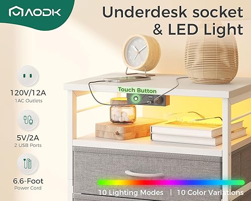 Miniatura 4 de Night Stand with Charging Station, End Table for Bedroom Tall Nightstand with Drawers, Small Nightstand for Bedroom, 4-Tier Storage Bedside Table,