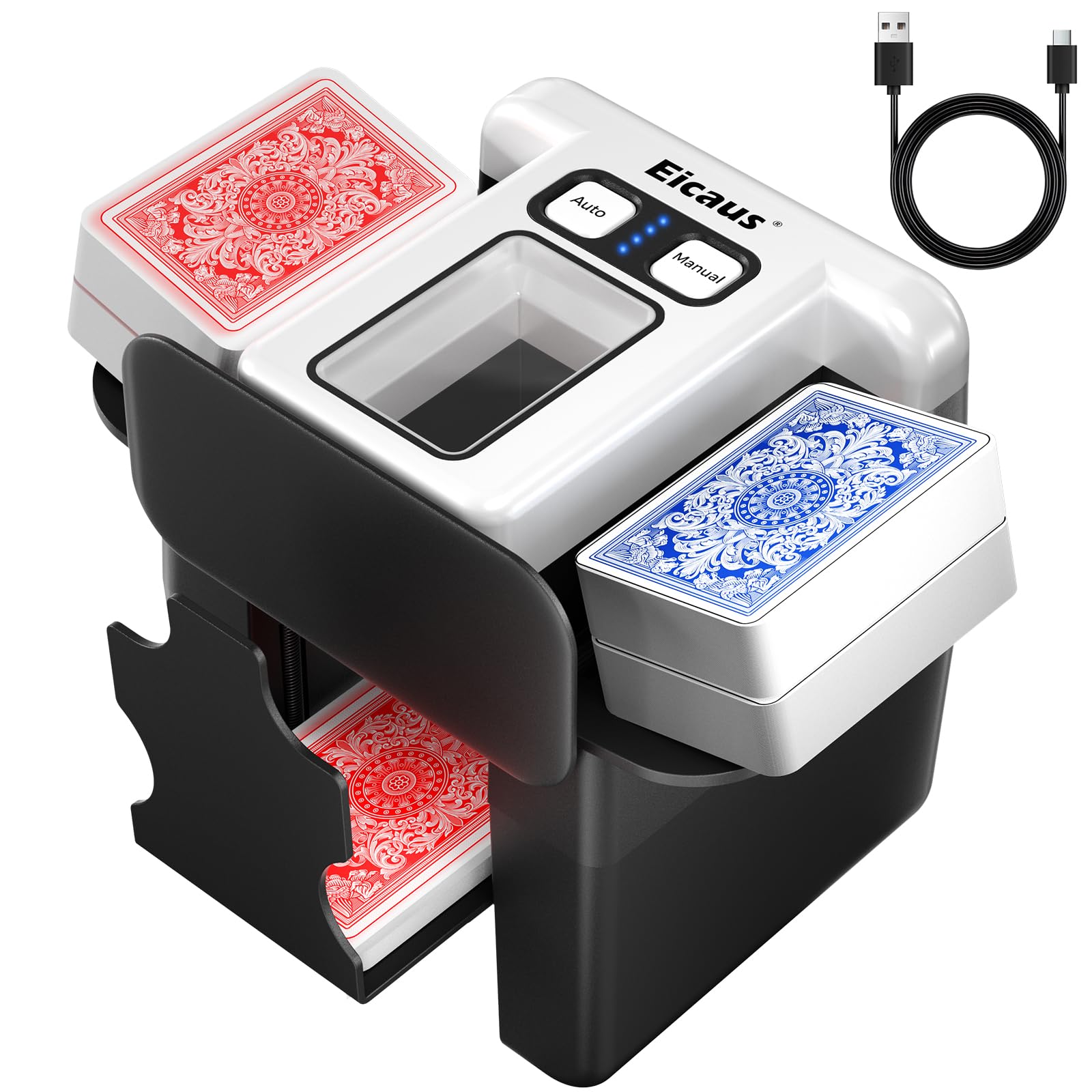 Photo 1 of Eicaus Automatic Card Shuffler 1-4 Deck - Rechargeable 2500mAh Electric Card Shuffling Machine for Seniors & Family Game Night - Portable & Fast Shuffler for UNO, Poker, Blackjack, Phase 10 & Skip-Bo