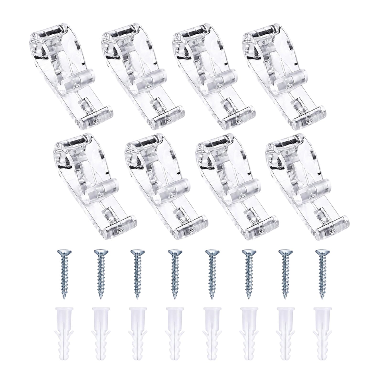 Tinminx 8 Sets Clear Roman Blind P Clips, Plastic Roller Blind Chain Cord P Hooks with 8 Screws & 8 Plastic Pillars for Vertical Roman Roller Blinds