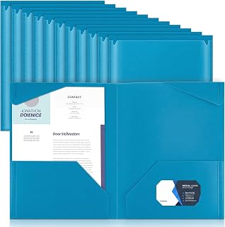 Henoyso 18 Pack Sapphire Blue Plastic Folder with Clear Front Pocket | Heavy Duty File Folders with 2 Insert Pockets and Card Slot, Organizer Solution for School Office Presentations