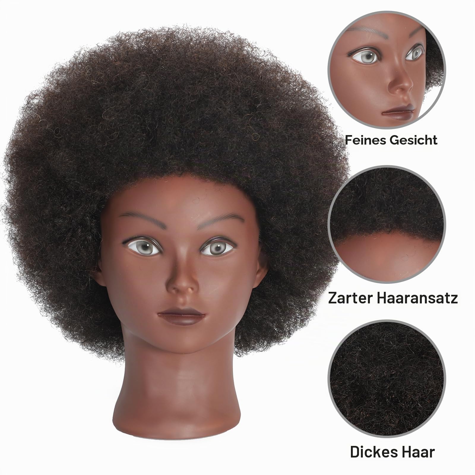 Afro Mannequin-Kopf mit 100% gelocktem Echthaar-Trainingskopf
