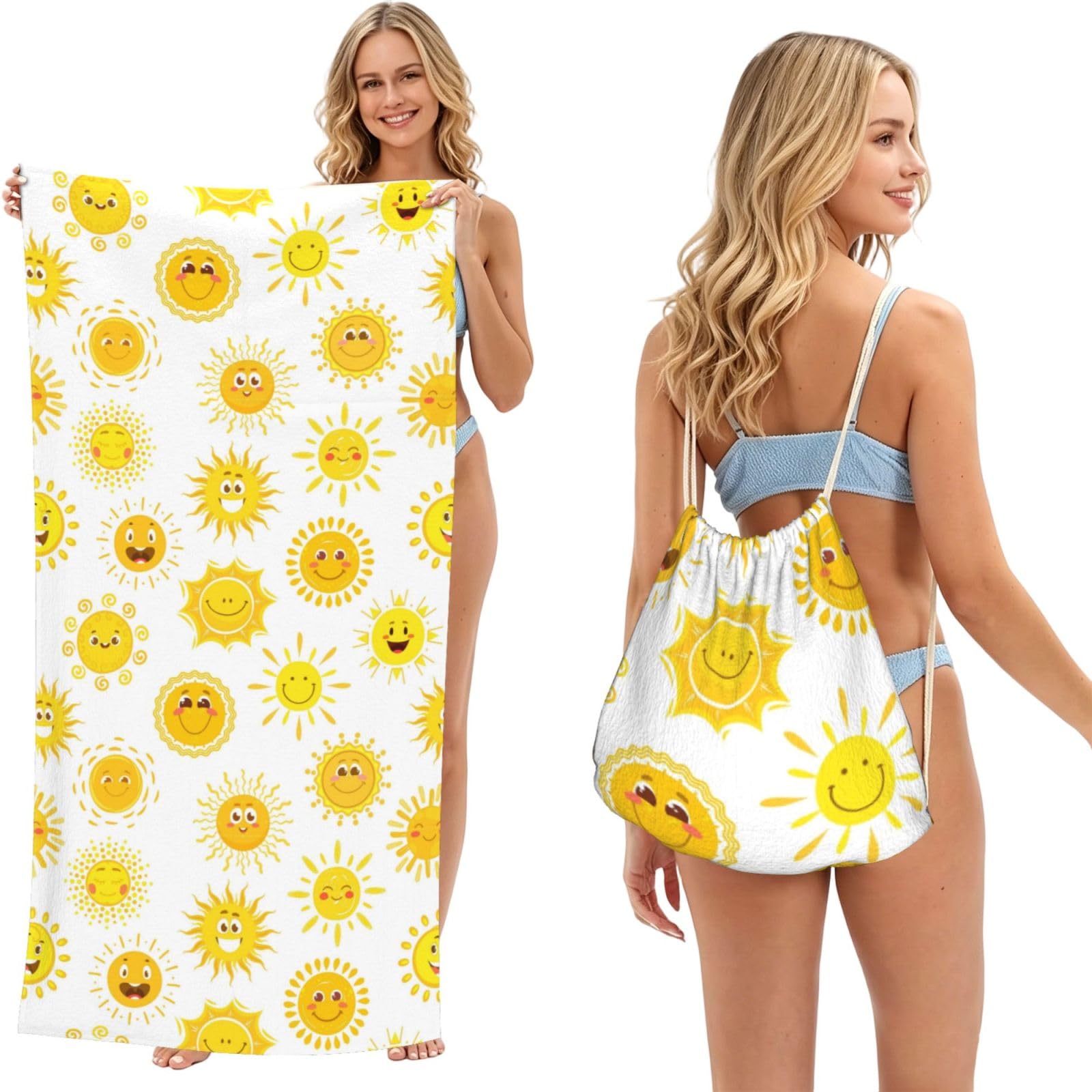 Noble Ren Smiling Sun 2 In 1 Packable Towel Bag Beach Backpack Unisex Suitable For Travel Picnic Vacation And Camping