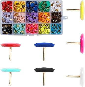 VAPKER Thumb Tacks 600Pcs Colored Push Pins,Flat Round Head Thumbtack with Gold Steel Point 15 Colors Decorative Thumb Tacks for Home, School, Office