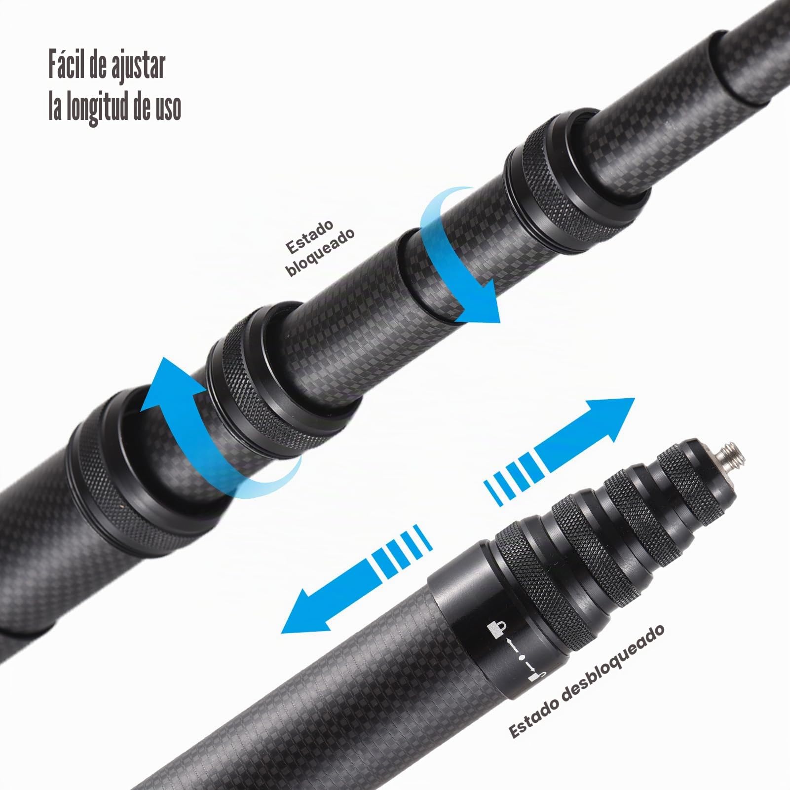 Andoer Palo selfie invisible de 500 cm, palo para selfies, soporte de fibra de carbono, soporte para cámara con tornillo de 1/4 pulgadas, compatible con GoPro/Insta360 X2/X3/X4 y otras cámaras