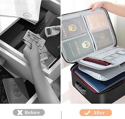 Miniatura 3 de Bolsa de documentos ignífuga con cerradura (14.17 x 10.63 x 3.93 pulgadas), caja de almacenamiento de archivos impermeable de 4 capas con bolsa de