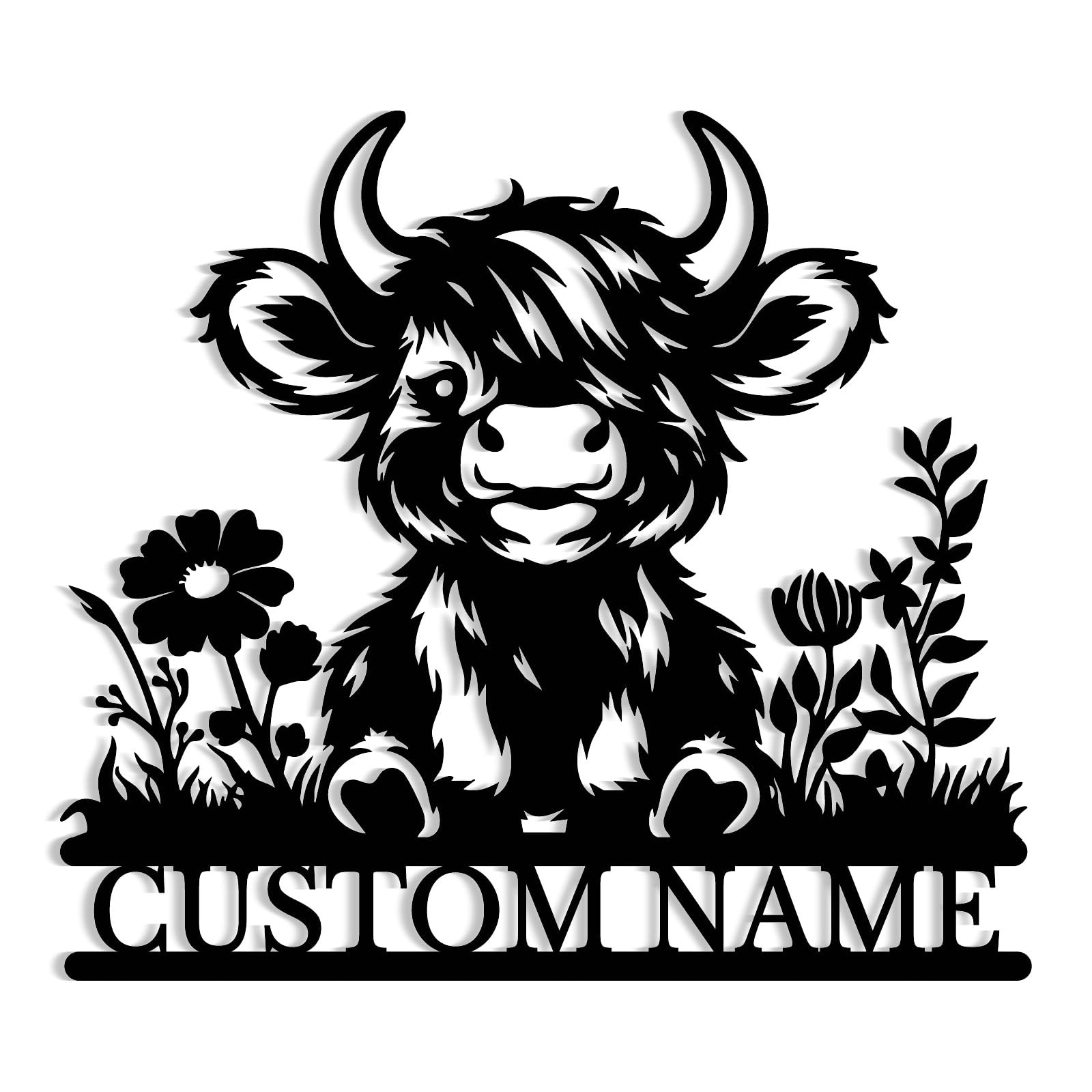 Custom Highland Cow Metal Sign, Personalized Highland Cow Metal Wall Art with Name, Highland Cattle Farmhouse Wall Decor, Gift for Highland Cattle Lovers, Farm Porch Entryway Housewarming (Style-5)