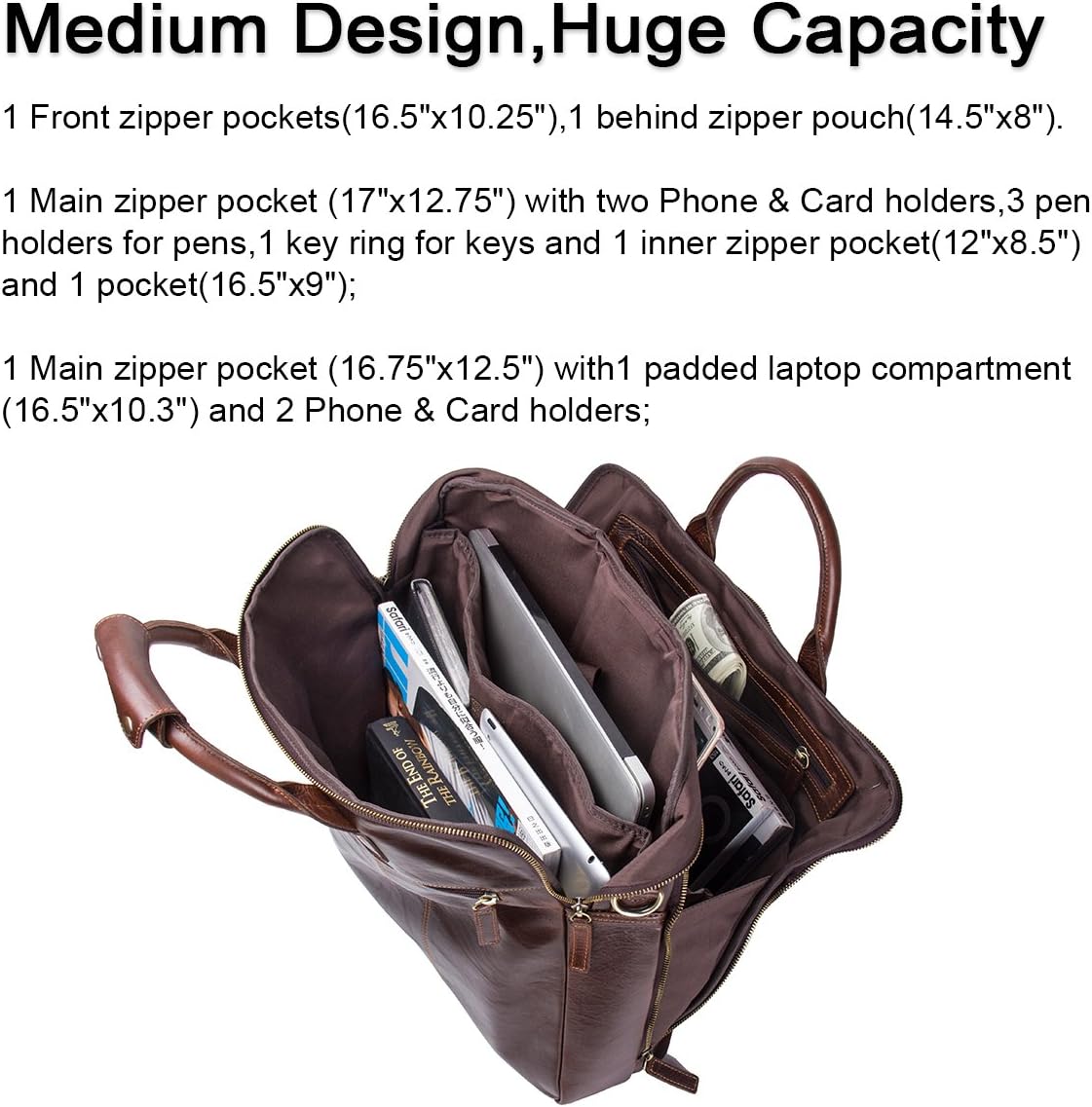 New Deal Mens Messenger Bag 15.6'',Laptop Bag, Business Travel Briefcase for Men Women,Vintage Genuine Leather Large Satchel Shoulder Leather Computer Laptop Bag