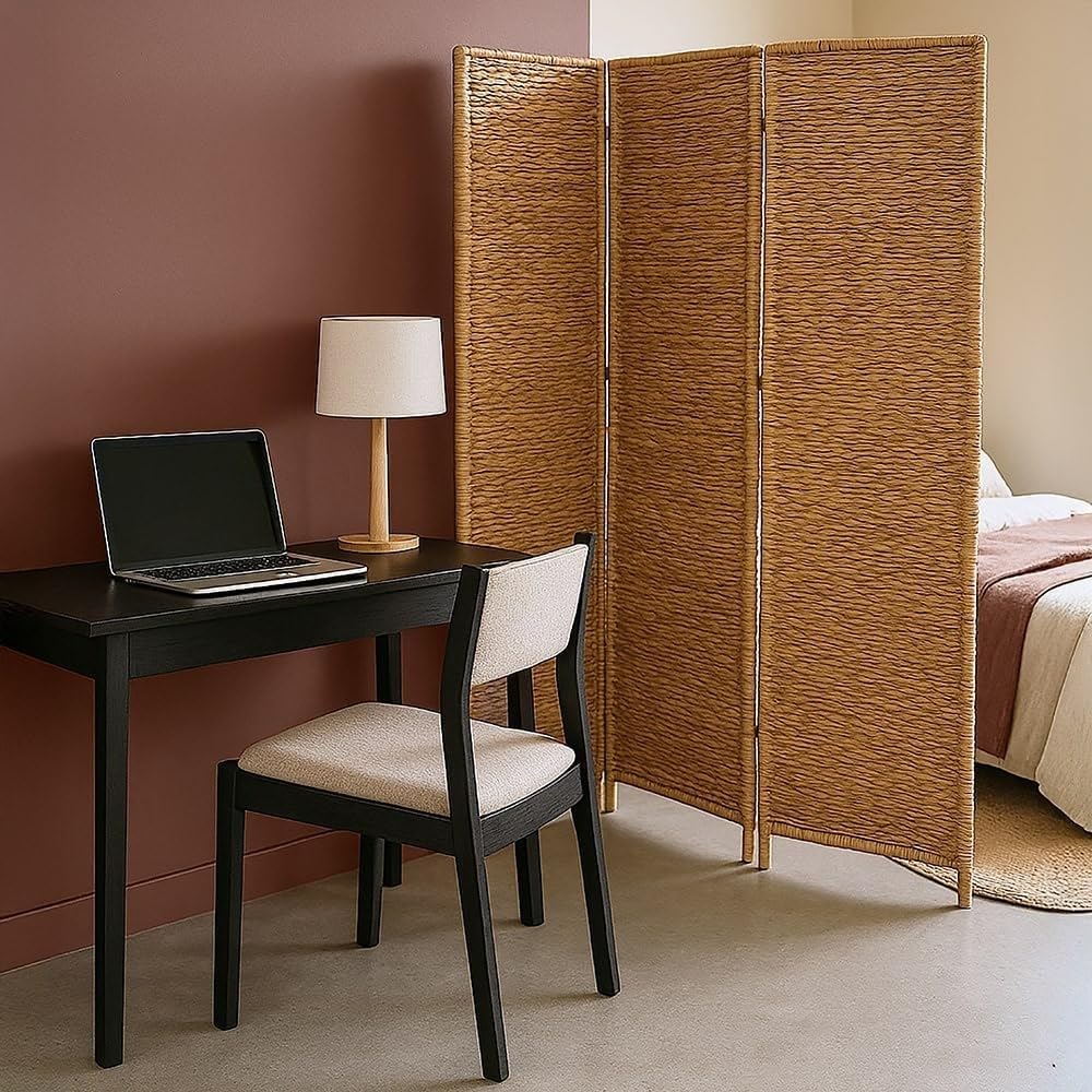 Box and beyond – Biombo interior – 117 x 160 cm – Jacinto de agua natural – 3 paneles – Trenzado apretado – Separador de habitaciones – Habitación – Sala de estar – Oficina – Estilo Bohemio