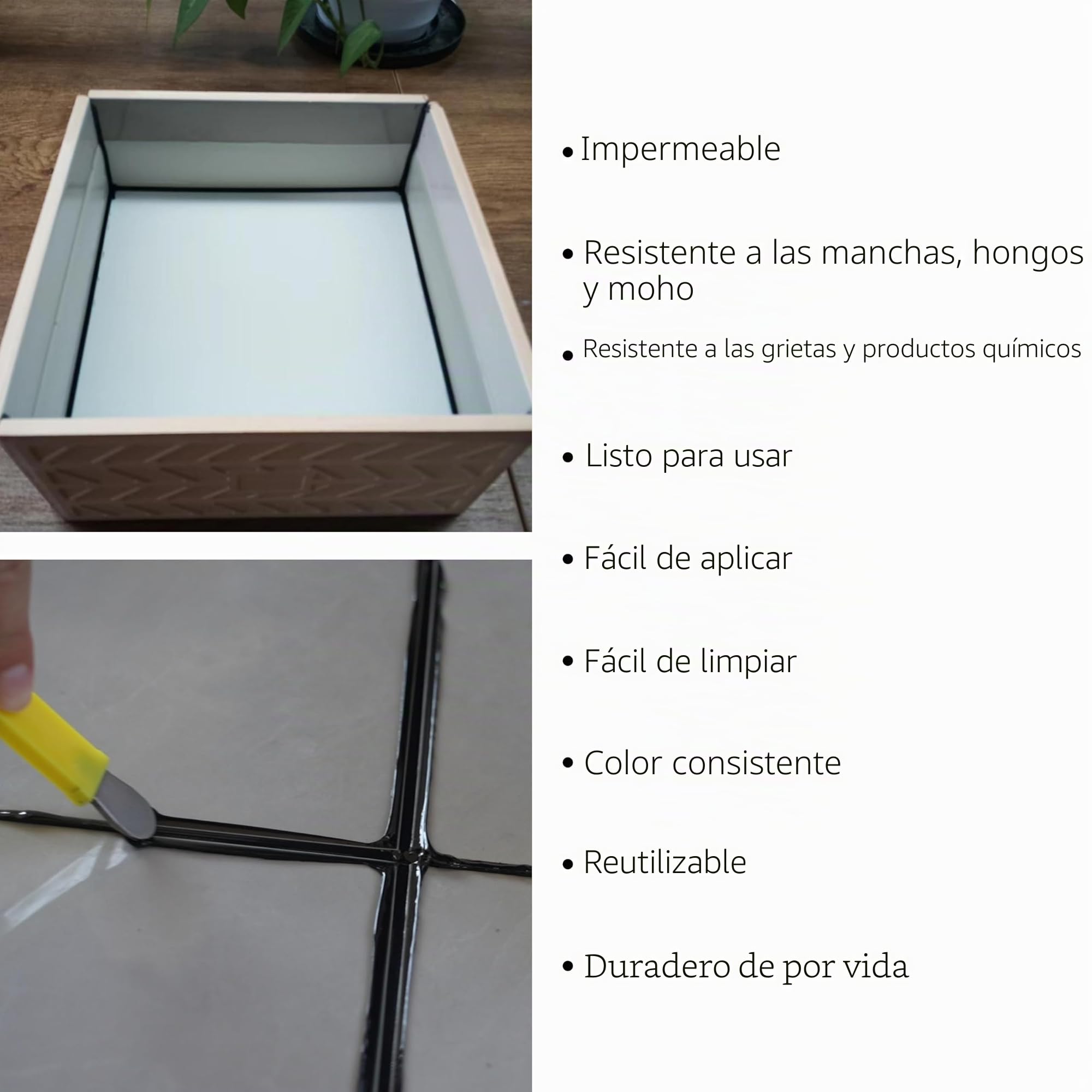 Lechada epoxi y herramientas para azulejos y piedra, resistente al agua, manchas, moho, grietas y productos químicos, listo para usar, fácil de usar (carbón vegetal, sin arena, con TK1N)