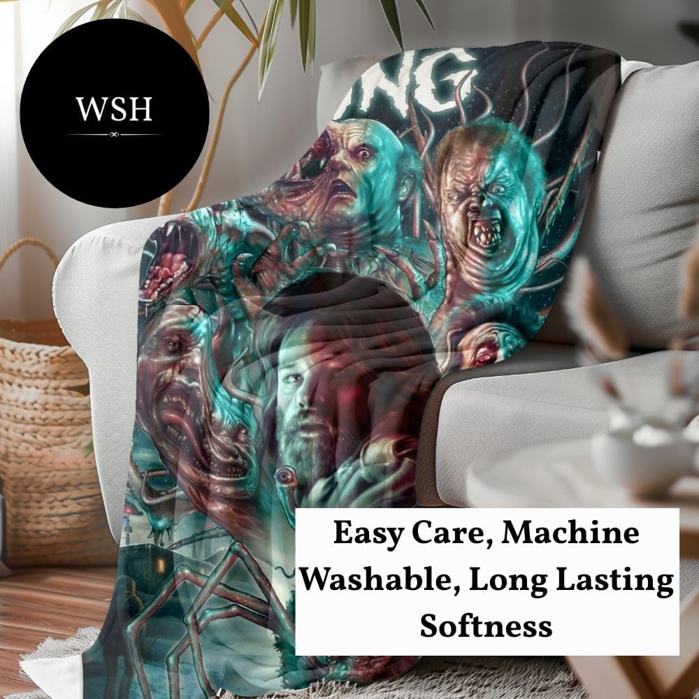 The Thing - Man is The Warmest Place to Hide - Fleece Blanket Horror Bedspread, Soft Bed Throw Tapestry, Horror Movie Art - 61x110inches