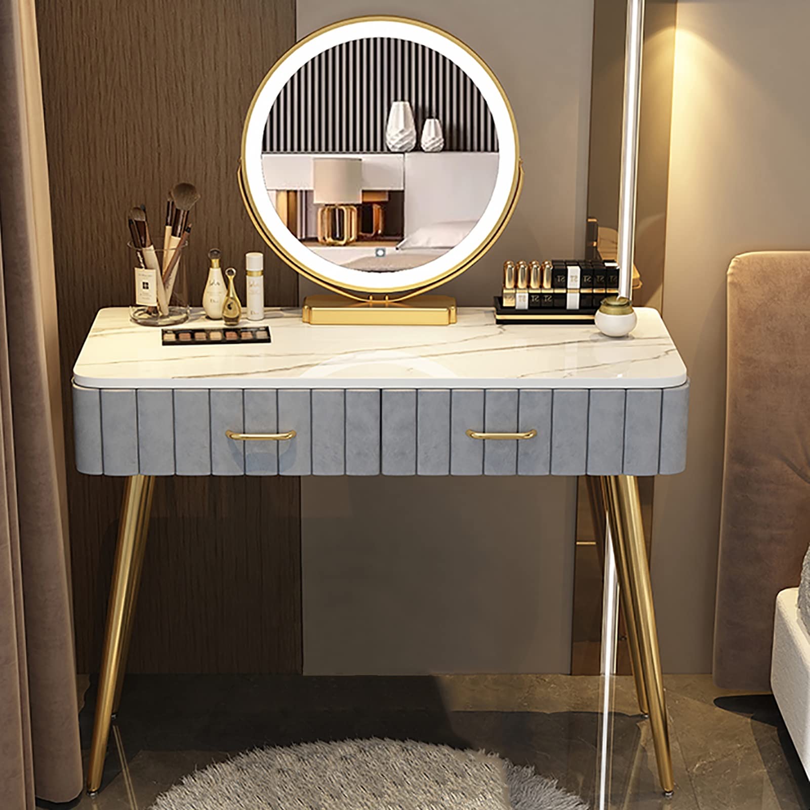 Tavolo da trucco illuminato dimmerabile con cassetto e scomparti, elegante scrivania per trucco con/senza sgabello, per camera da letto o stanza dei trucchi, design funzionale per gli amanti della