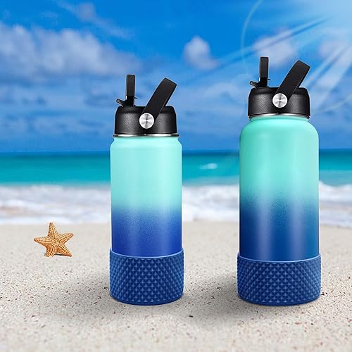 Miniatura 7 de GLINK Funda para botella, compatible con Hydro Flask y otros, accesorio protector de botella de agua de silicona, bota flexible antideslizante con