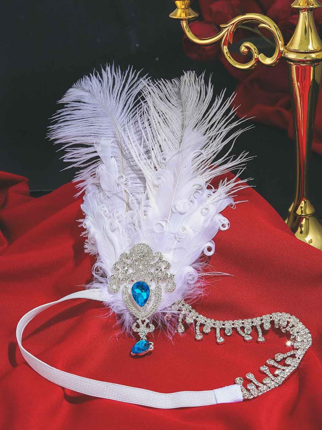 IYOU Women Feather Flapper Headpiece White Crystal Headband Crystal 1920s Great Gatsby Hair Accessories for Wedding Party Festival Prom Tea Party - Image 4