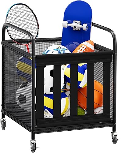Carrito de almacenamiento de pelotas, organizador de equipo deportivo con ruedas, almacenamiento de voleibol, baloncesto, fútbol, béisbol y