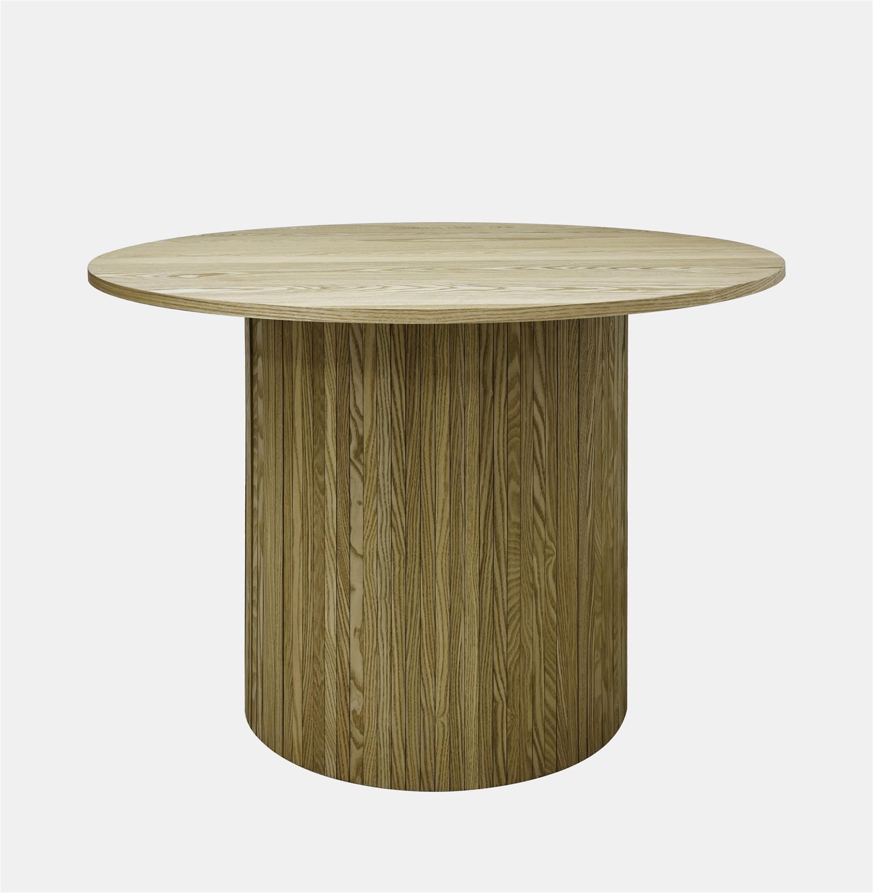 OHS Round Dining Table, Stylish Kitchen Table with Madison Ribbed Wood Frame Decorative Dining Tables for 4 People Contemporary Living Room Desk for Kitchen, Light Wood
