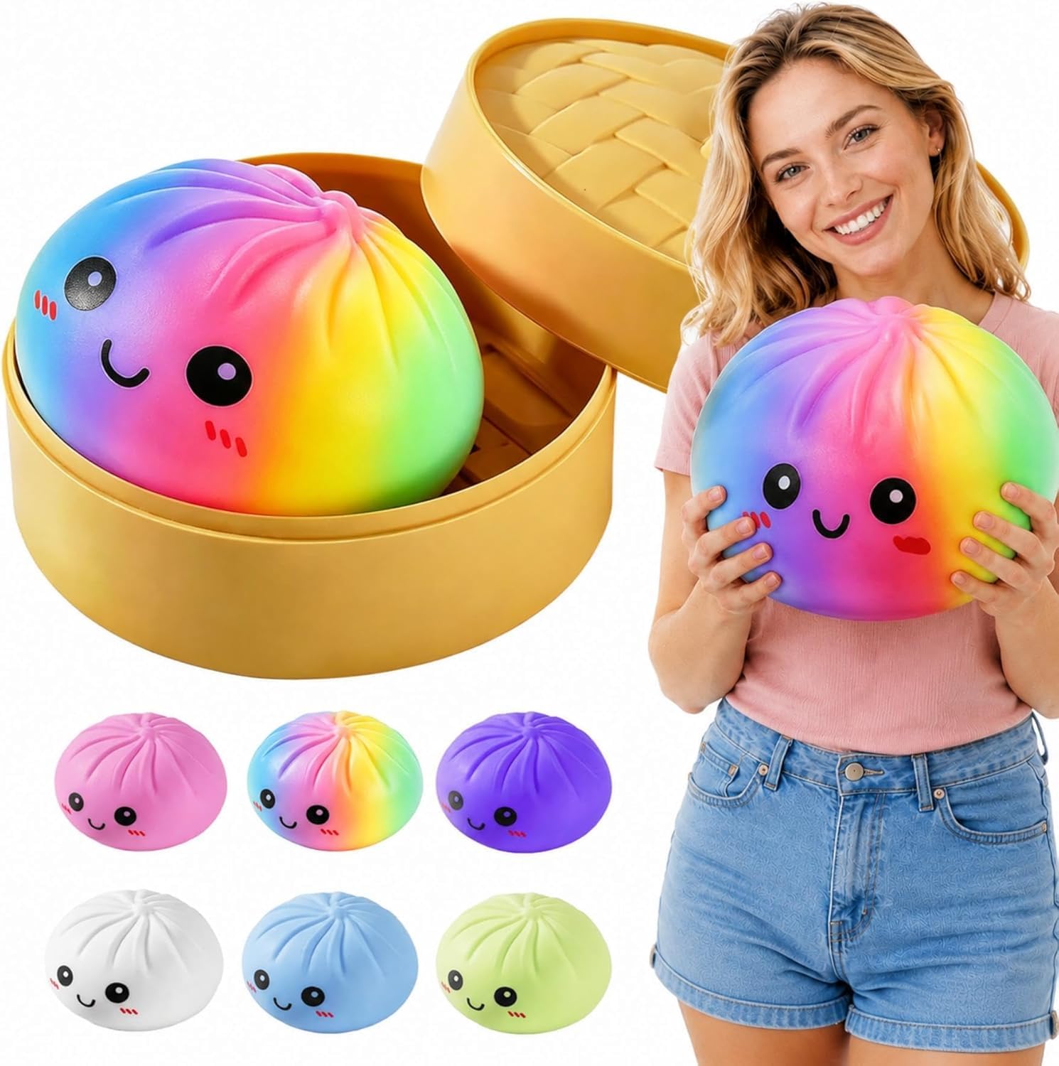 15cm Giant Dumpling Squishy with Steamer, Extra Large Big Jumbo Dumpling Stress Ball, Soft Squeeze Decompression Dough, Anxiety Relief Fidget, Adult Fidget Tool