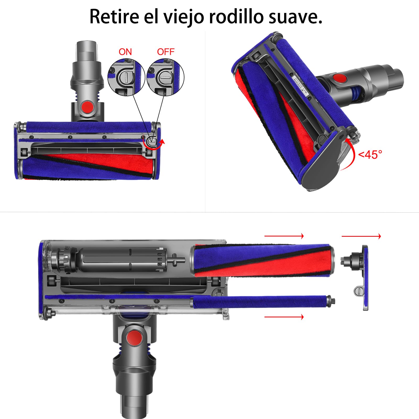 Yivy Cepillo para Dyson V11,V15,V7, V8,V10,SV10, SV12,SV14, Aspiradora, Cepillo electrica Cabezal de Repuestos Motorizado Recambio Cepillo de Suelo para Suelos Duros，Cabezal de Repuestos para Dyson