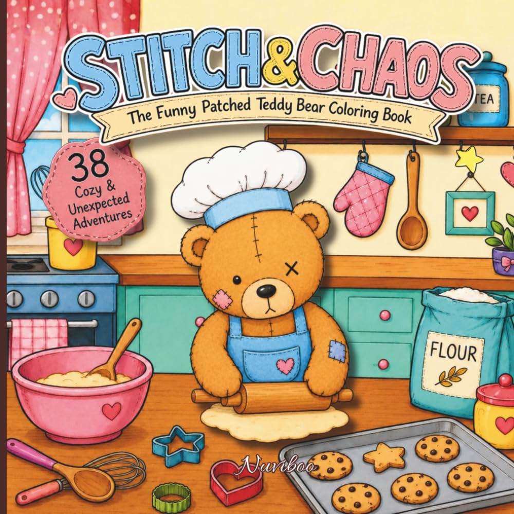 Stitch & Chaos: The Funny Patched Teddy Bear Coloring Book | 38 Cozy, Cute & Unexpected Adventures for Teens & Adults