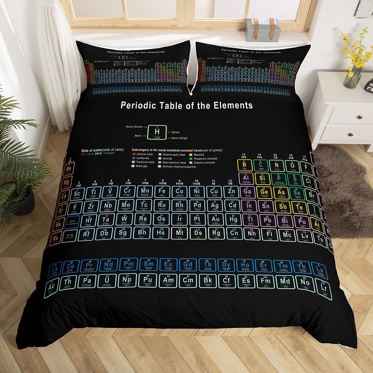 Erosebridal Chemistry Theme Bedding Sets Full Size, Periodic Table of Elements Duvet Cover, Science Chemistry Lovers Comforter Cover for Kid Teens Boys Man Bedroom Decor Bedding Set, Black