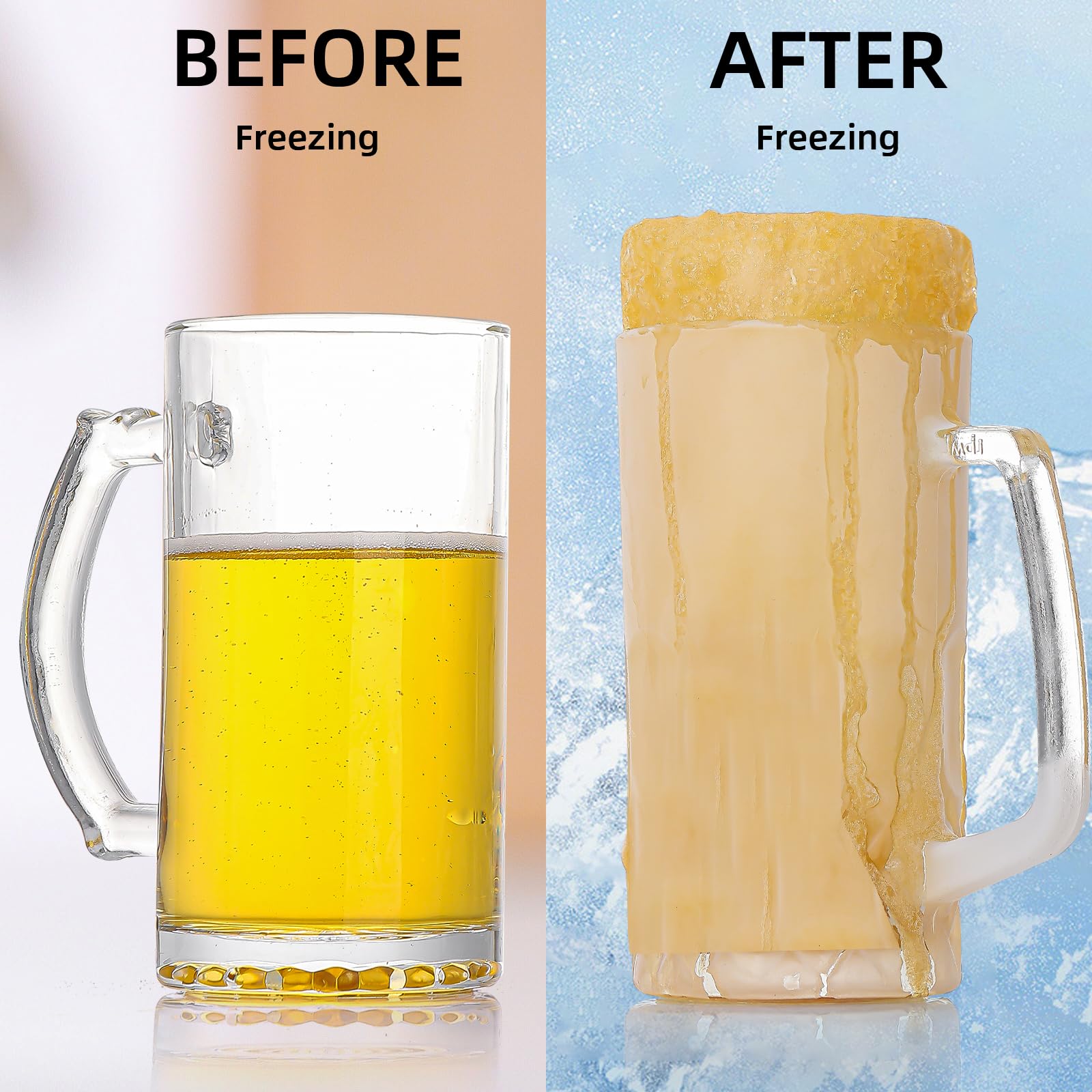 Biergläser für Herren, 473 ml, Glasbecher mit Griffen, bleifrei und gefriergeeignet, Barbecher für Cocktails oder Wasser, Geschenk-Set für Bierliebhaber, Geburtstagsgeschenk-Set, 4 Stück