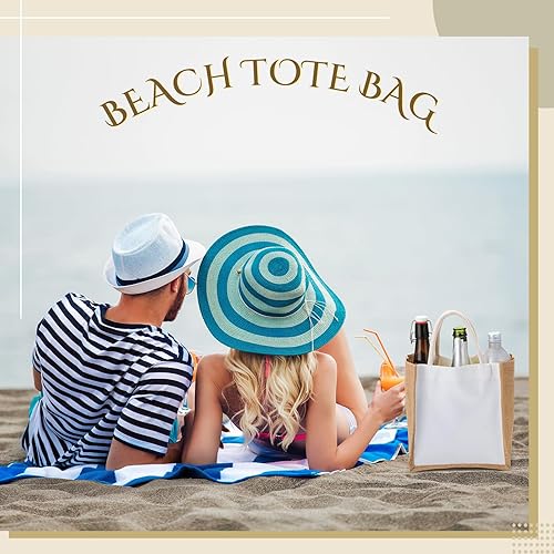 Miniatura 5 de 12 bolsas de yute reutilizables con asas, pequeña bolsa de regalo de lona en blanco, a prueba de agua, para boda, playa, bricolaje