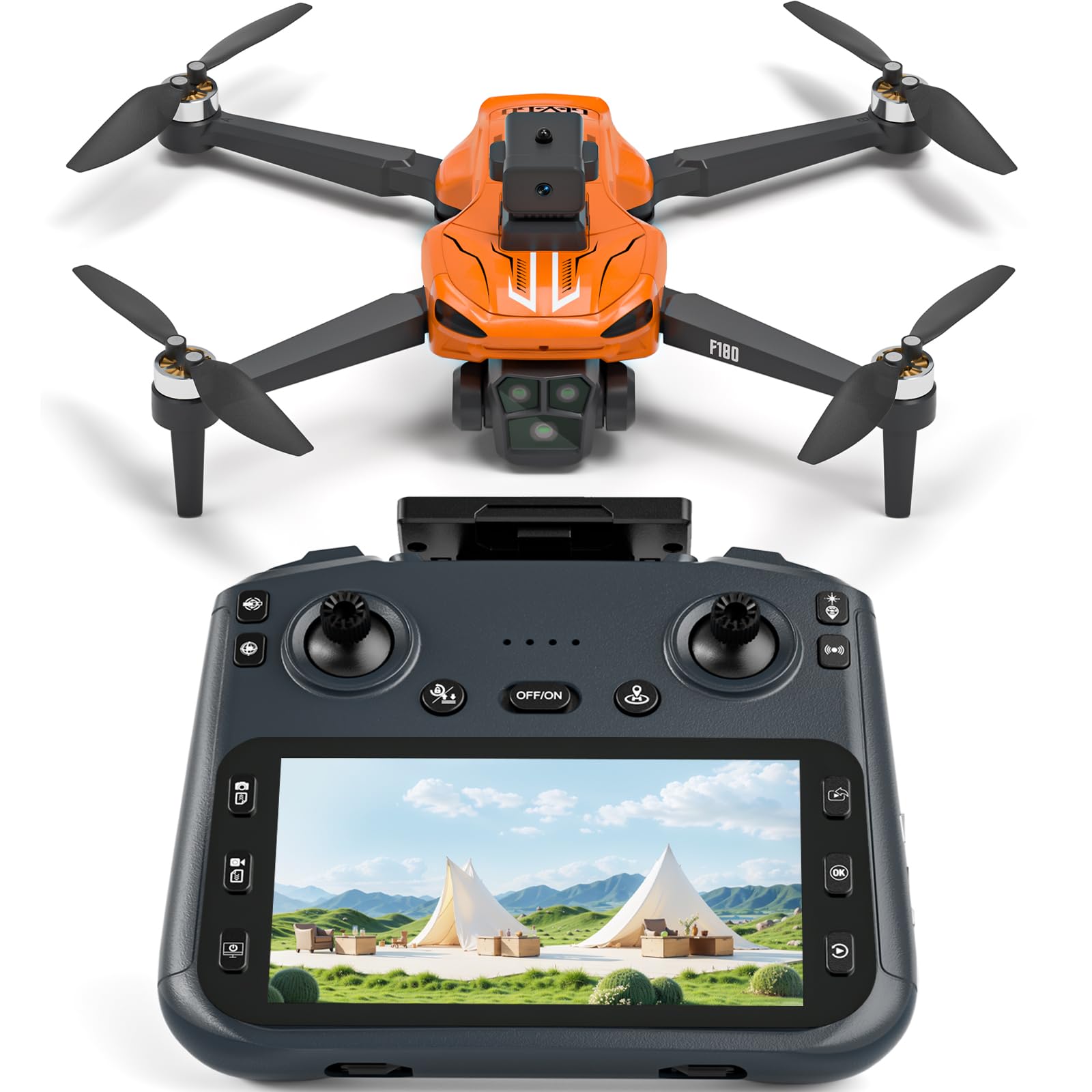 F180 GPS Drone con Camera 4K, Motore Brushless, Evitamento Ostacoli Automatico, Decollo/Atterraggio 1 Tasto, Volo Traiettoria, Posizionamento Ottico, per Adulti, Bambini e Principianti