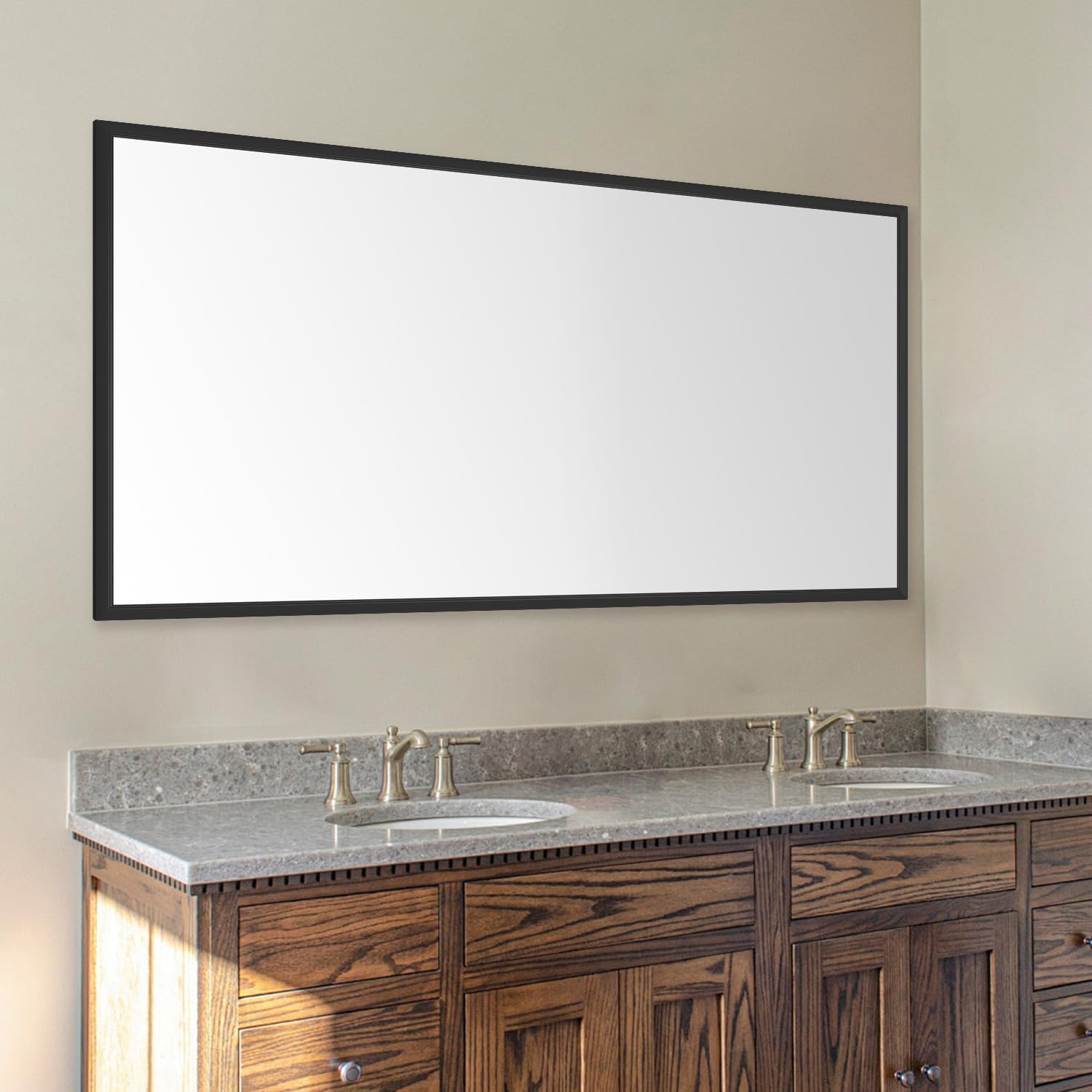 Aluminium Framed Bathroom Mirror for Wall,Rectangle Mirror,Bathroom Vanity Mirror Farmhouse,Anti-Rust (Black, 84"X48")