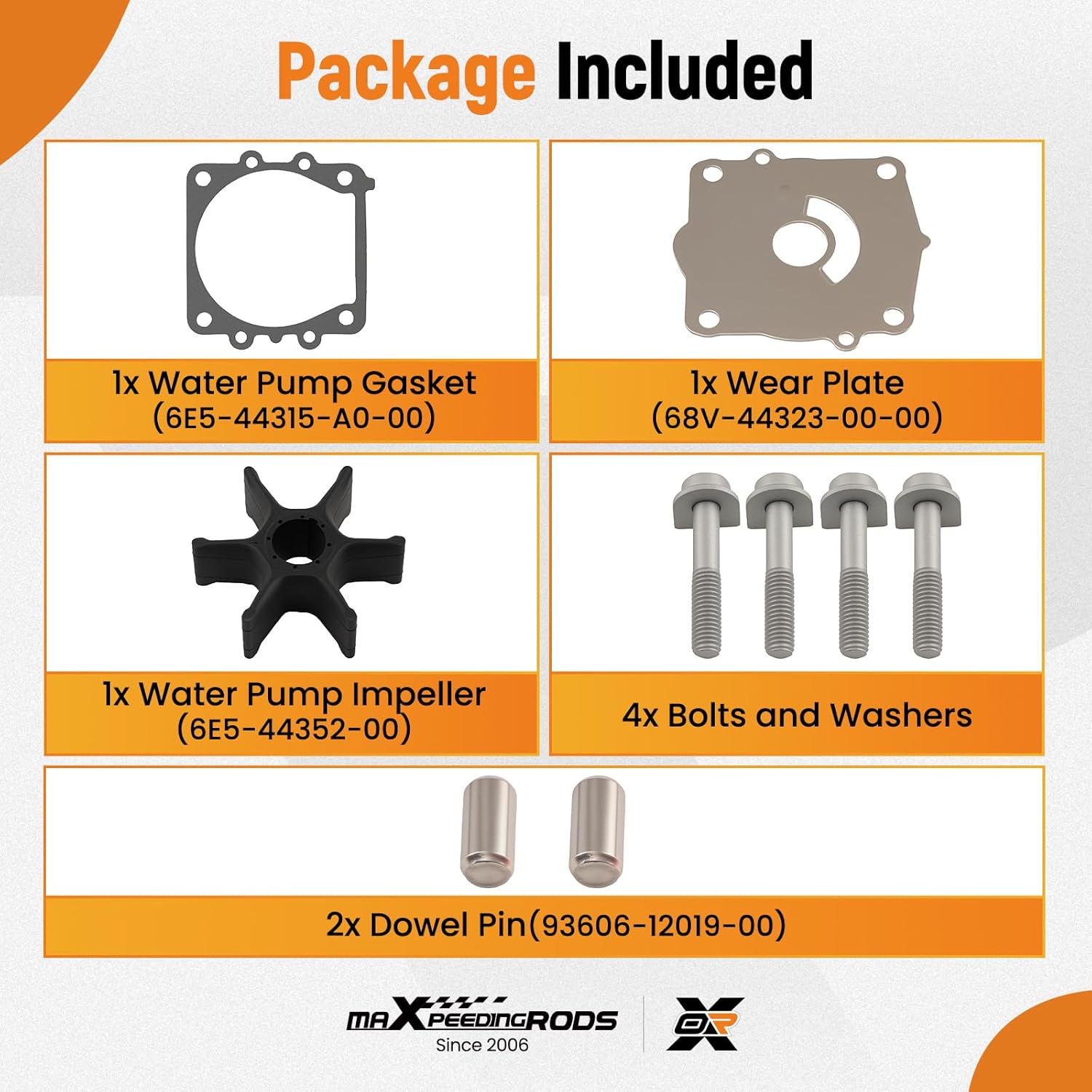 maXpeedingrods Water Pump Impeller Kit for Yamaha Outboard 4 Stroke for 75hp - F75B 2017, for 90hp - F90B 2016-2017, for 115hp - F115 / LF115 2002-2017 Replacement 68V-W0078-00 68V-W0078-01