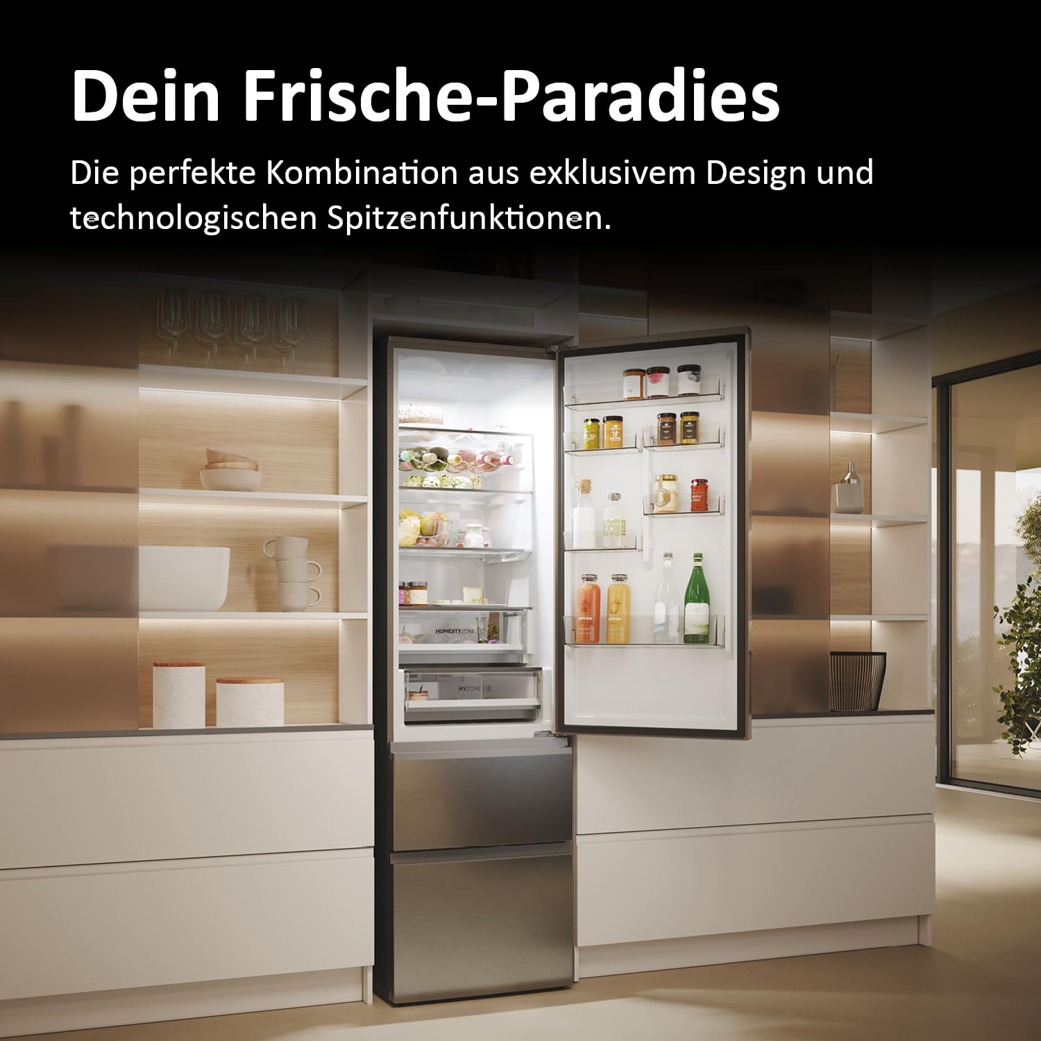Haier Kühl-Gefrierkombination 3D 60 Serie 5 HTW5620DNMG | 2,05m, No Frost, Ergonomische Gefrierschubladen, Mit Gefrierfach freistehend, Fassungsvermögen 414L, Wi-Fi, Smarte Kühlfächer