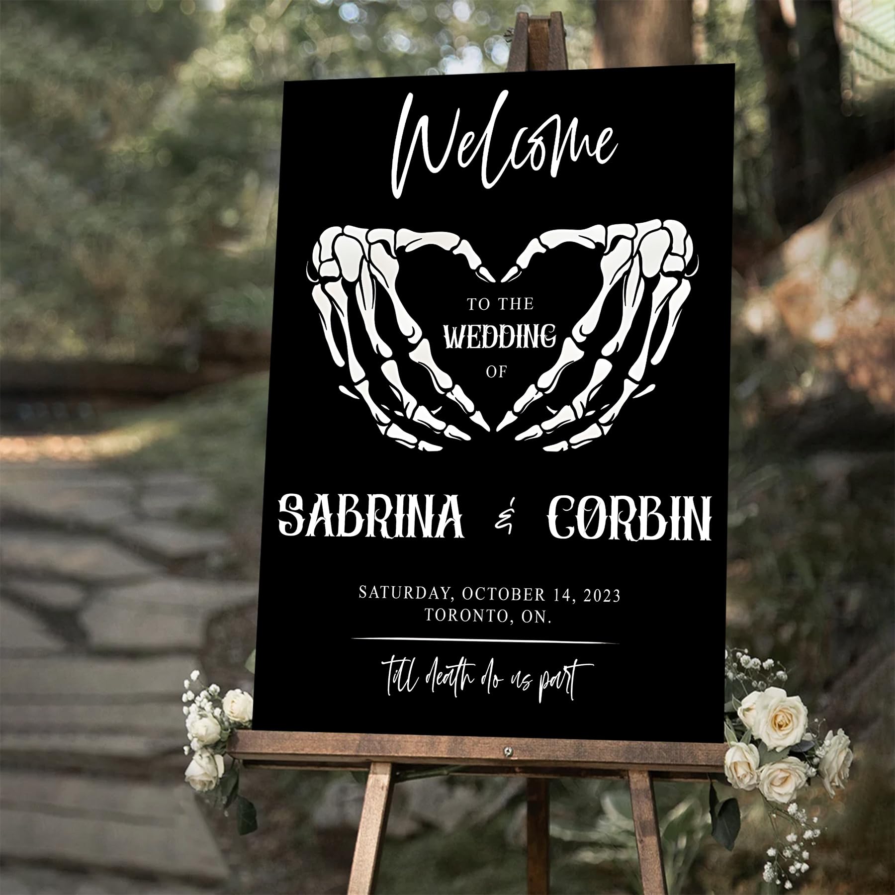 Personalized Halloween Wedding Welcome Sign, Welcome Sign Wedding, Wedding Decorations For Ceremony, Welcome To Our Wedding Sign, Black And White Welcome Sign