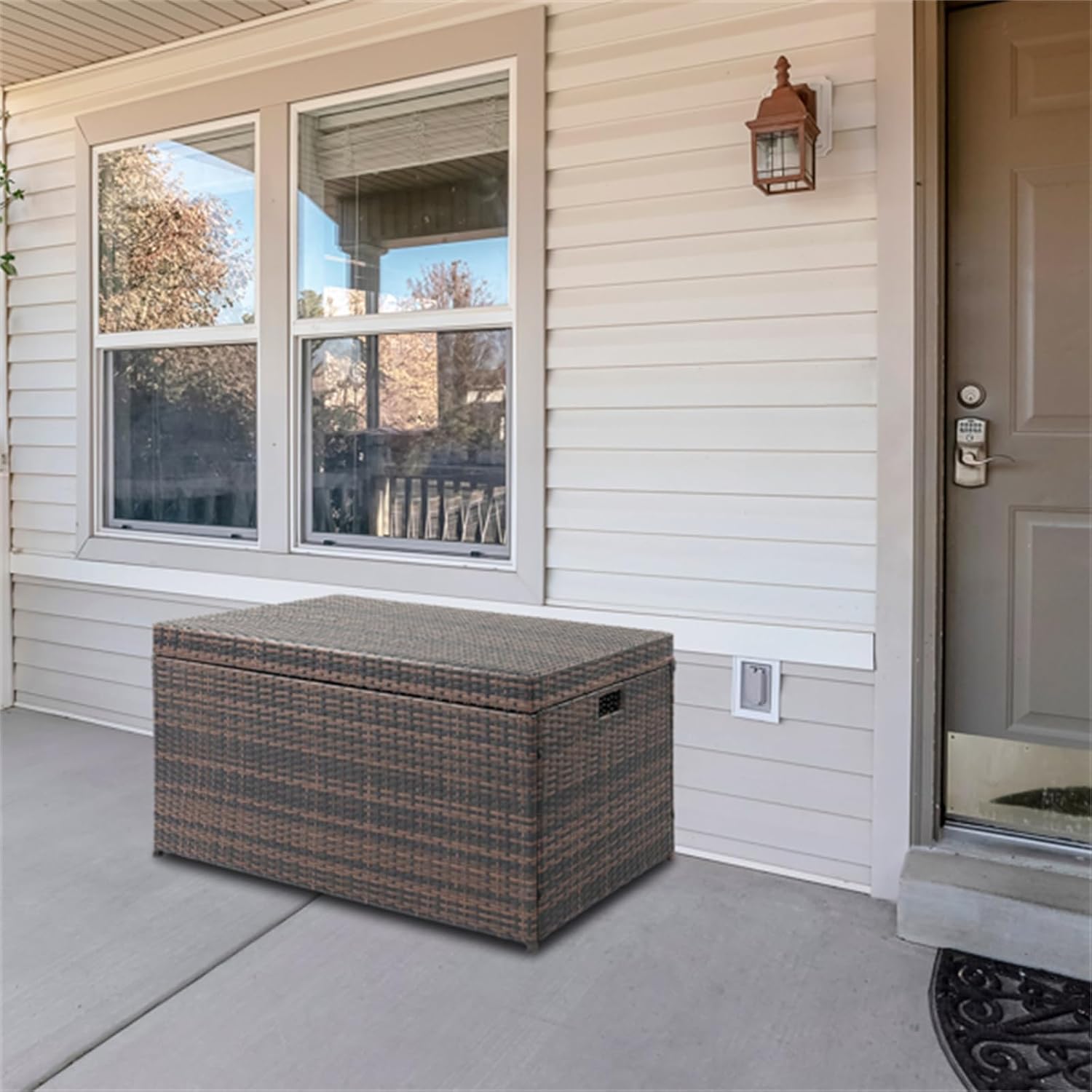 Simple and Practical Outdoor Rattan Deck Box Storage Box Storage Brown Suitable for Indoor and Outdoor Garden Courtyard Gradient Color