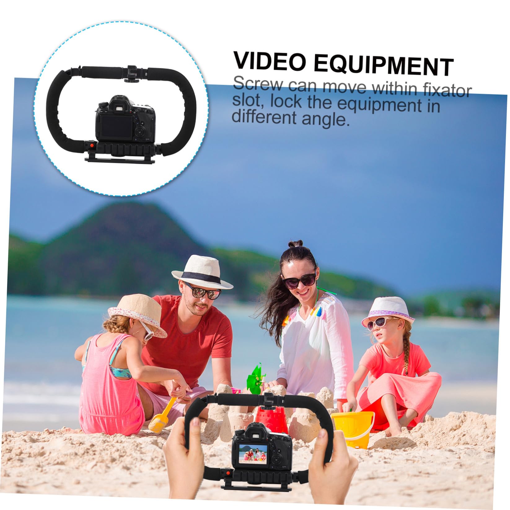 SECFOU Stabilizzatore per Fotocamera Portatile Nero Impugnatura in Spugna Anti-affaticamento e 3 Porte Hot Shoe, Supporto Vite da 1/4 Pollice per Smartphone e Videocamere Dv