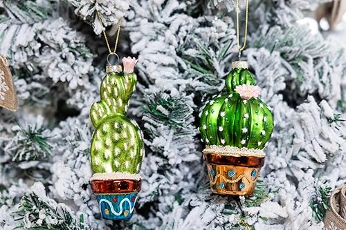 Miniatura 3 de Juego de 2 adornos de cactus de vidrio soplado a mano para árbol de Navidad, adorno de cactus de vidrio colgante