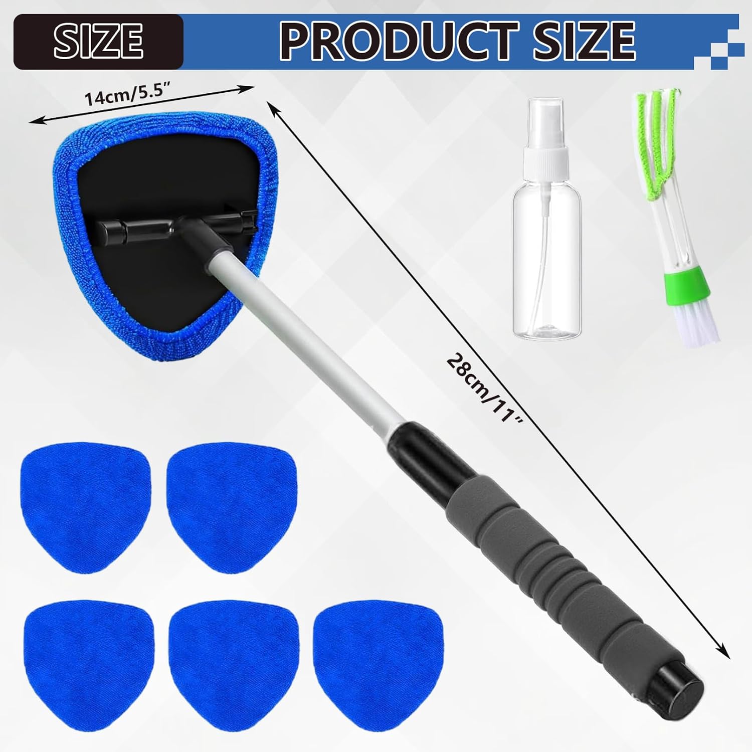 Windshield Inside Cleaning Tool, Handheld Window Wiper for Car Glass and Tabletop, Quick-Drying Streak-Free Rubber Blade for Small Area Cleaning BlueHome Decor
