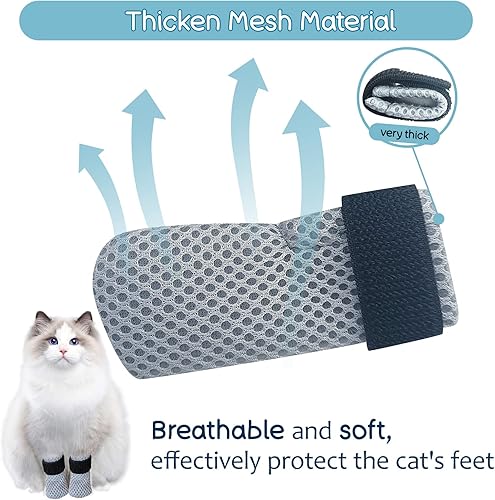 Miniatura 3 de Botas de gato, fundas antiarañazos para patas de gato, protectores de malla ajustable para patas de gato, antideslizantes, transpirables, adecuadas