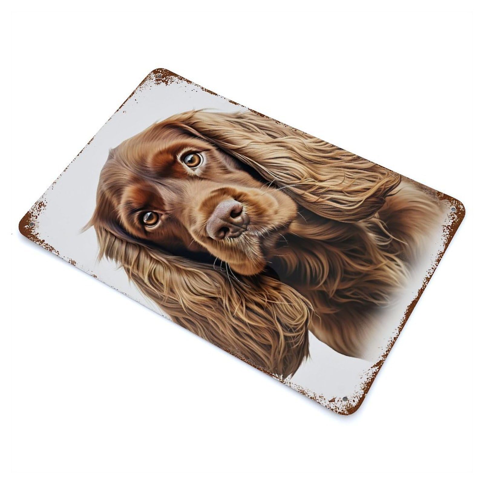 Rust Effect Portrait of A Brown Cocker Spaniel Decorative Tin Sign 11.8"x7.9", Farmhouse Wall Decor for Patio, Garden Room And Bar Decor