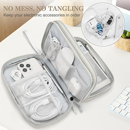 Vista 254 de FYY Organizador para cosas electrónicas, para viajes, para cables, cargadores, celular y auriculares, estuche portátil, impermeable, doble capa
