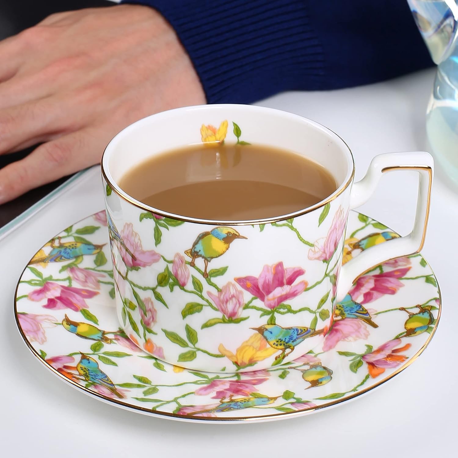 8oz Floral Bone China Tea Cup Set for Women Mom Tea Party