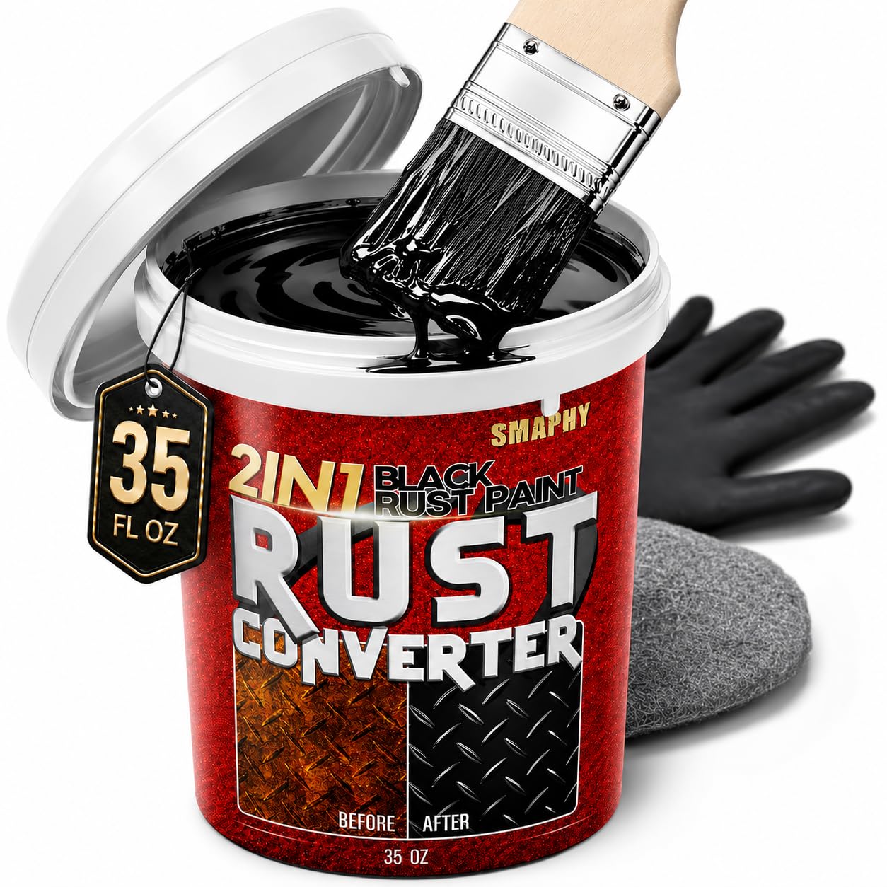 2 in 1 Rust Converter &amp; Metal Primer, Gloss Black Reformer Paint Over Rust