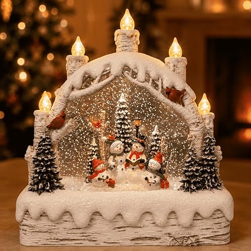 Christmas Snow Globe Lantern with Music & 6H Timer, Snowman