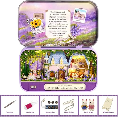 MAGQOO Kit de casa de muñecas de madera 3D en miniatura con muebles kit de teatro de caja de bricolaje 124 dulce sueño